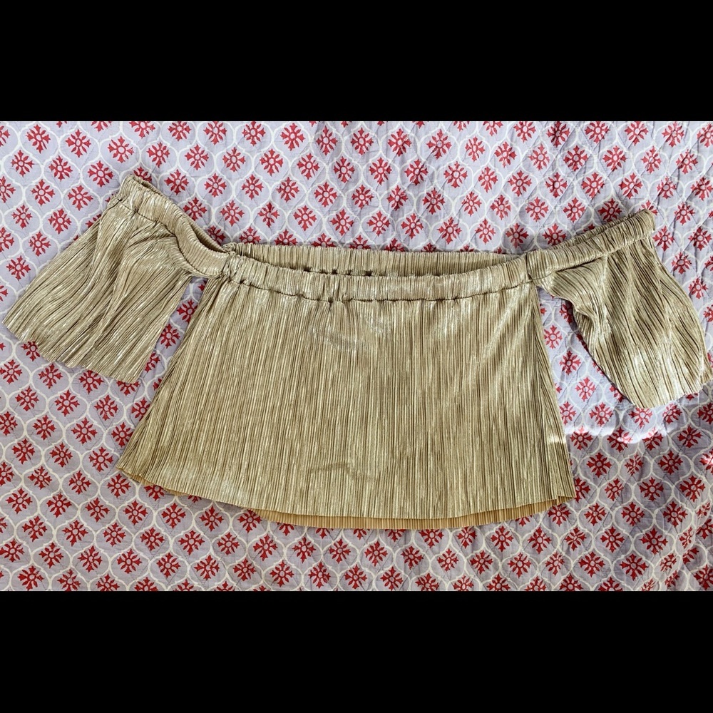 TOPIA off-the-shoulder gold lamé top
